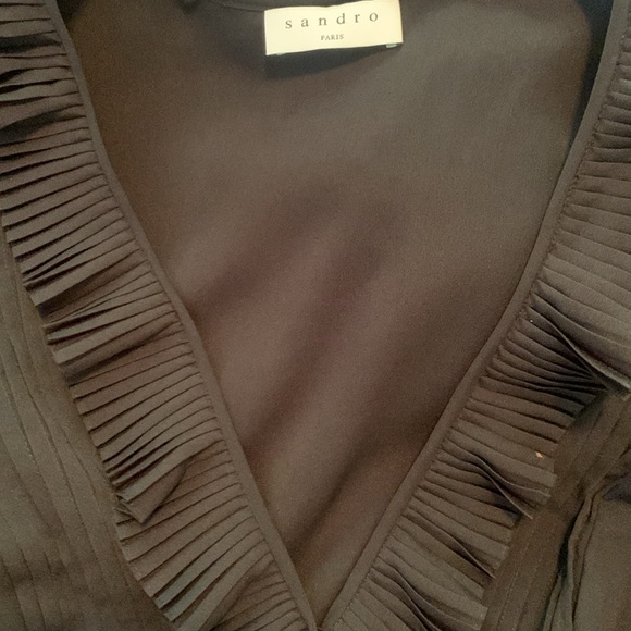 Sandro - Black Long Sleeve Embellished Dress w/ Ruffles - Picture 6 of 6